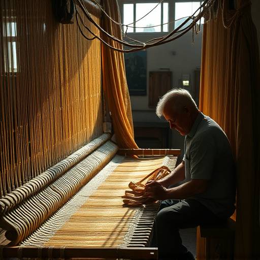 Affiche du documentaire 'Les Artisans de Soie', illustrant le processus de fabrication de la soie à Lyon, avec une ouvrière travaillant sur un métier à tisser