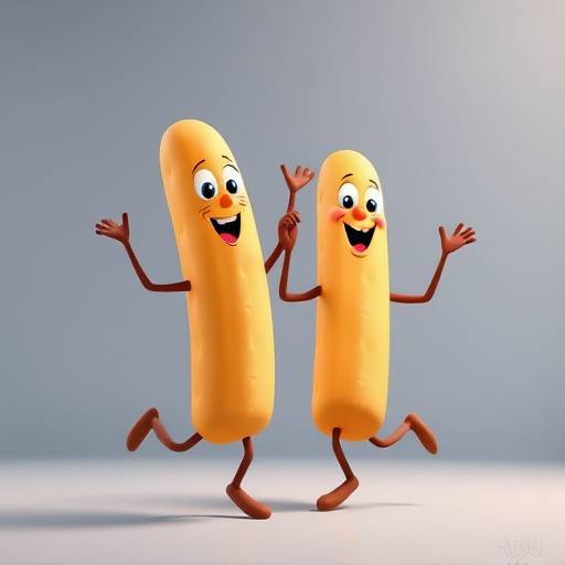Image d'une animation 2D pour une publicité télévisée pour 'Les Pains de Saint-Georges', montrant des baguettes animées dansant