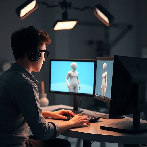 Un animateur travaillant sur un logiciel d'animation 3D avec un personnage animé à l'écran